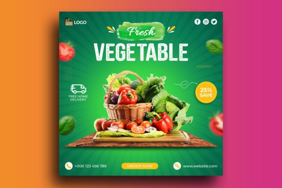 Fresh Healthy Vegetable Social Media Pos