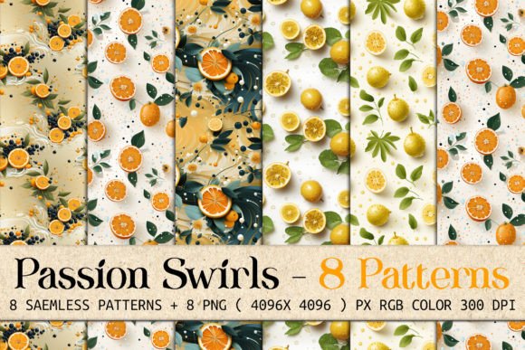 Passion Fruit Swirls: 8 Seamless Patterns for Modern Design