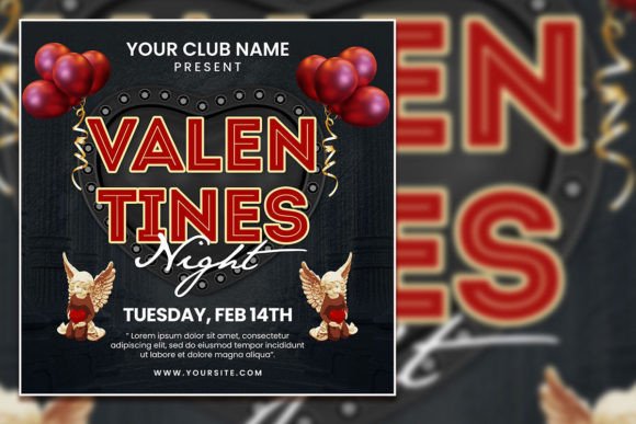 Valentine's Night Square Flyer: Editable PSD Design